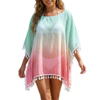 Damen lässiger Strandponcho mit fransigen Akzenten R&B
