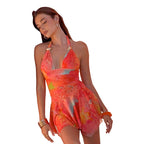 Damen Halterkleid mit floralem Design und figurformender Silhouette R&B