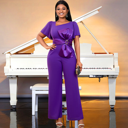 Damen Eleganter Jumpsuit mit asymmetrischem Design und eleganter Schleifenapplikation R&B