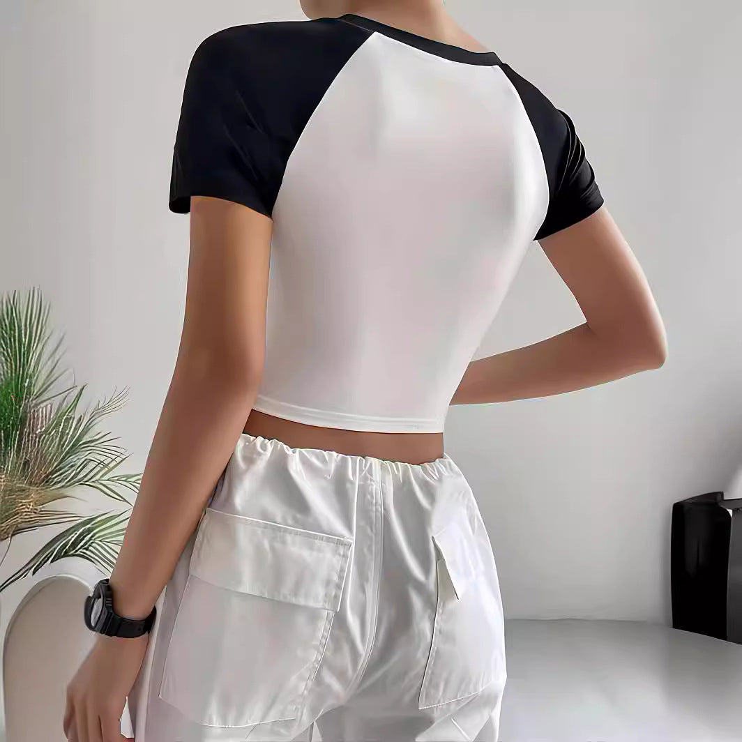 Damen Crop-Top mit motivierendem Schriftzug und lässigem Schnitt R&B