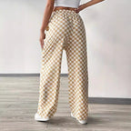 Damen weite Karohose mit elastischem Bund und Bindegurt R&B