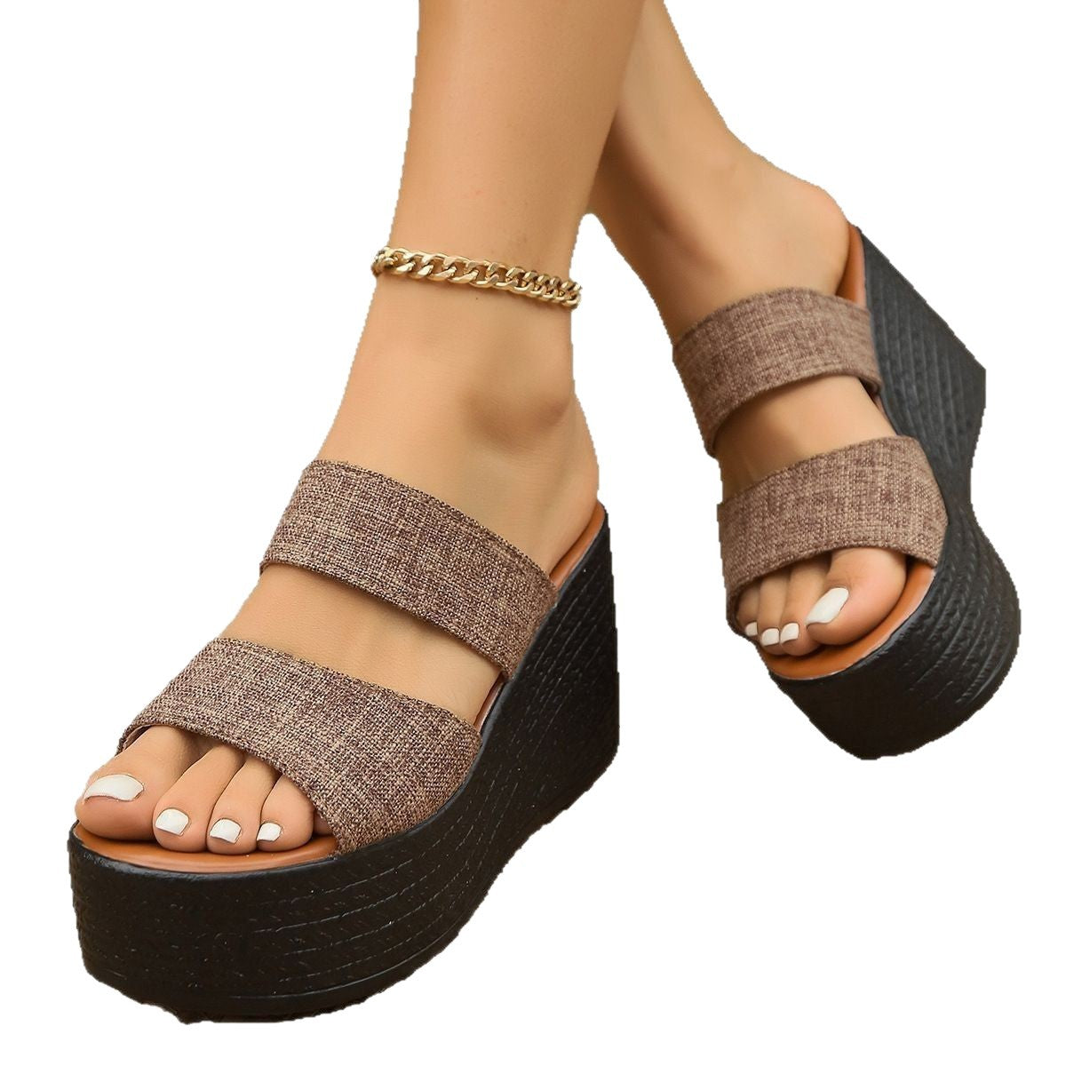 Damen Wedge-Pantoletten mit modischem doppelschichtigen Riemendesign