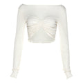 Damen Langarm Cropped Top mit gerafftem Design und schulterfreiem Look R&B