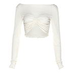 Damen Langarm Cropped Top mit gerafftem Design und schulterfreiem Look R&B