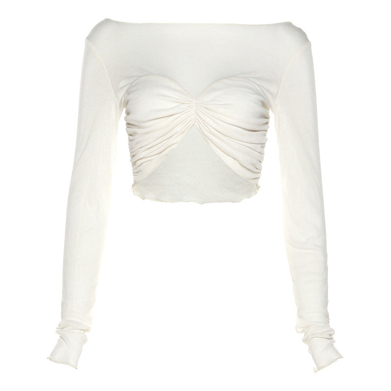 Damen Langarm Cropped Top mit gerafftem Design und schulterfreiem Look R&B