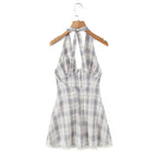 Damen Halterkleid mit floralem Spitzenbesatz und Knopfleiste R&B