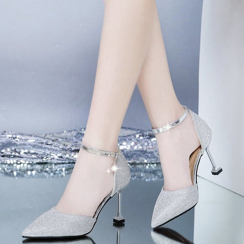 Damen elegante Spitz High Heels mit verstellbarem Knöchelriemen R&B