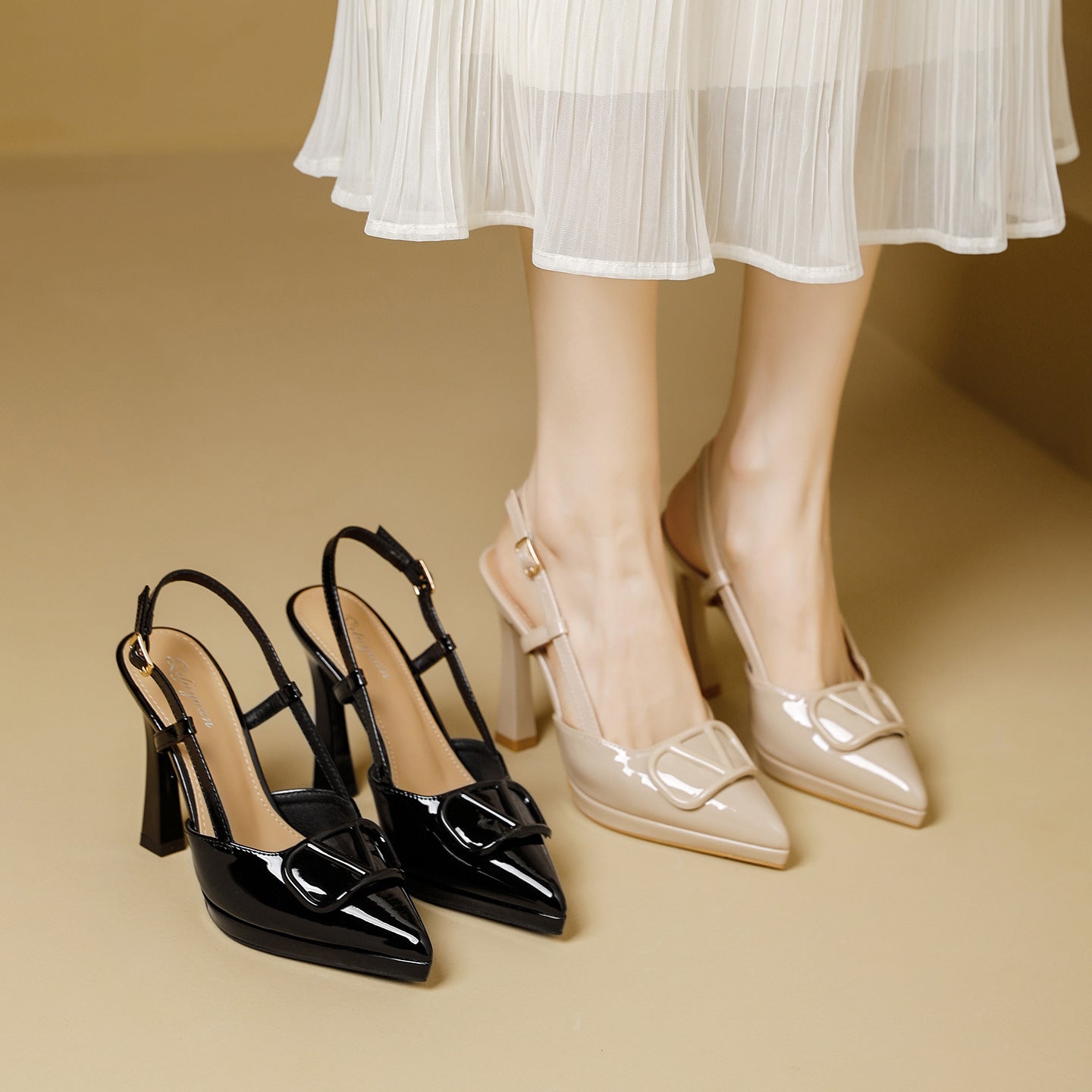 Damen Slingback-Pumps mit eleganter Schleifenapplikation