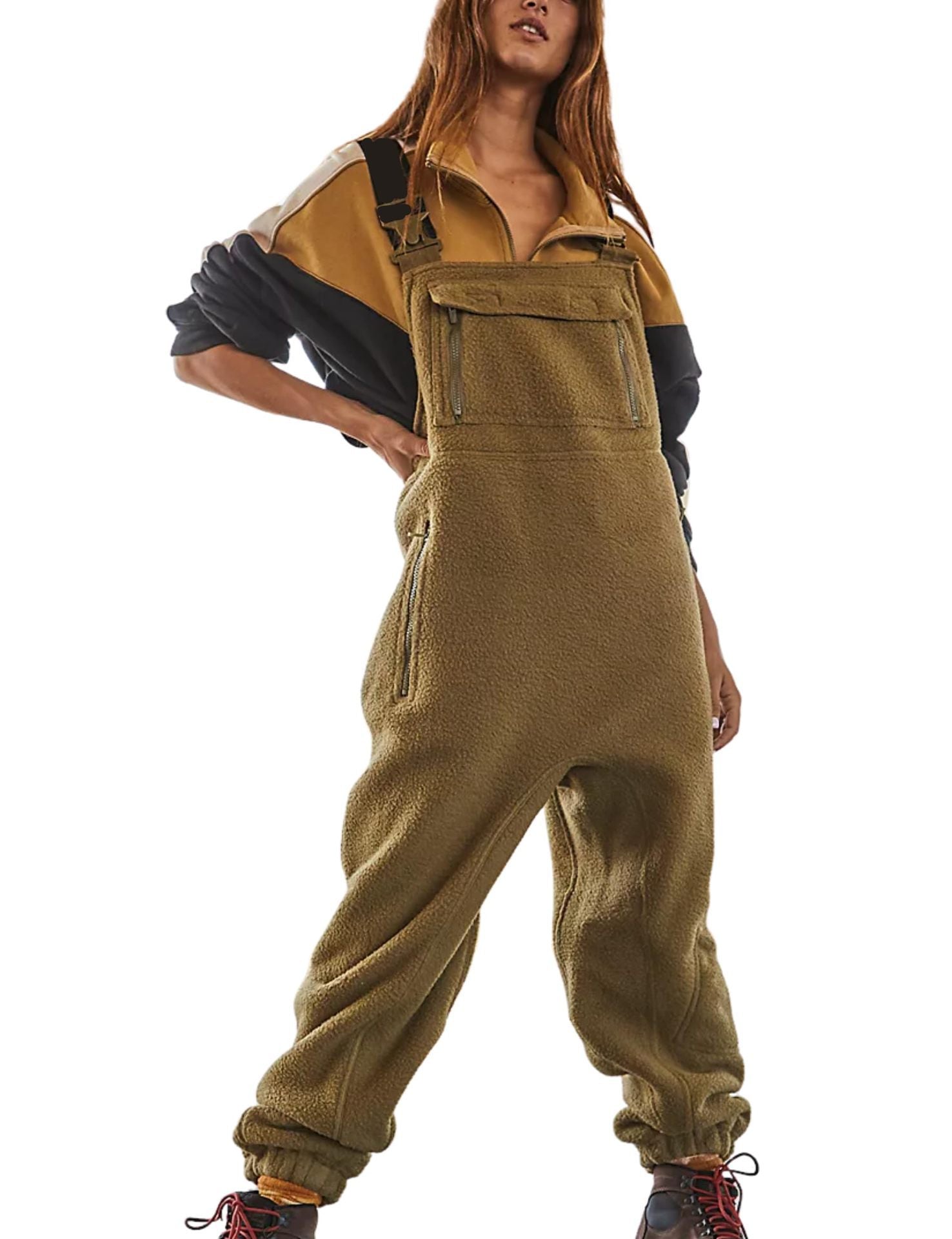 Damen Flauschiger Overall mit verstellbaren Trägern und Eingrifftaschen R&B