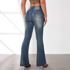 Damen Flared Jeans im Vintage-Stil mit hohem Bund und modischen Waschungen R&B