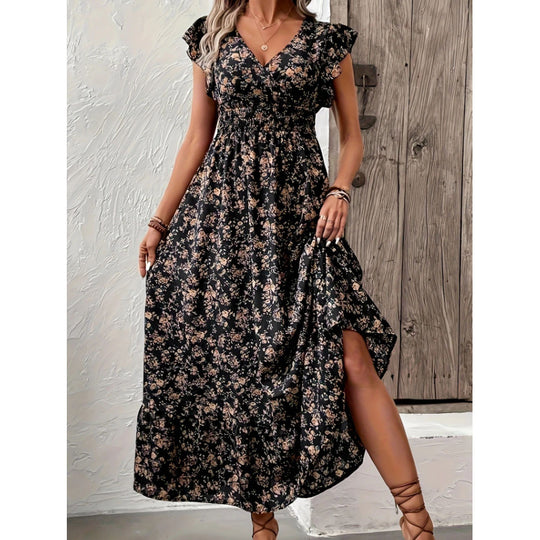 Damen Maxikleid mit floralem Design und voluminösen Ärmeln R&B