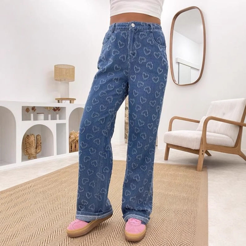 Damen Weite Jeans im verspielten Herzdesign R&B