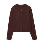 Damen kuschelige Strickjacke mit klassischen Knöpfen und Rundhalsausschnitt R&B