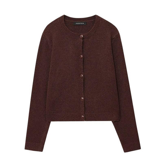 Damen kuschelige Strickjacke mit klassischen Knöpfen und Rundhalsausschnitt R&B