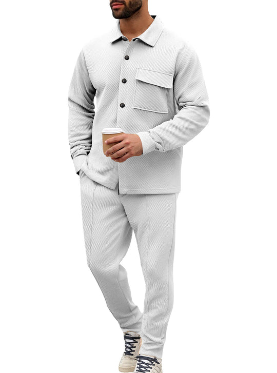 Herren nan Hemdenjacke-Set mit aufgesetzter Klappentasche und konischer Komforthose R&B