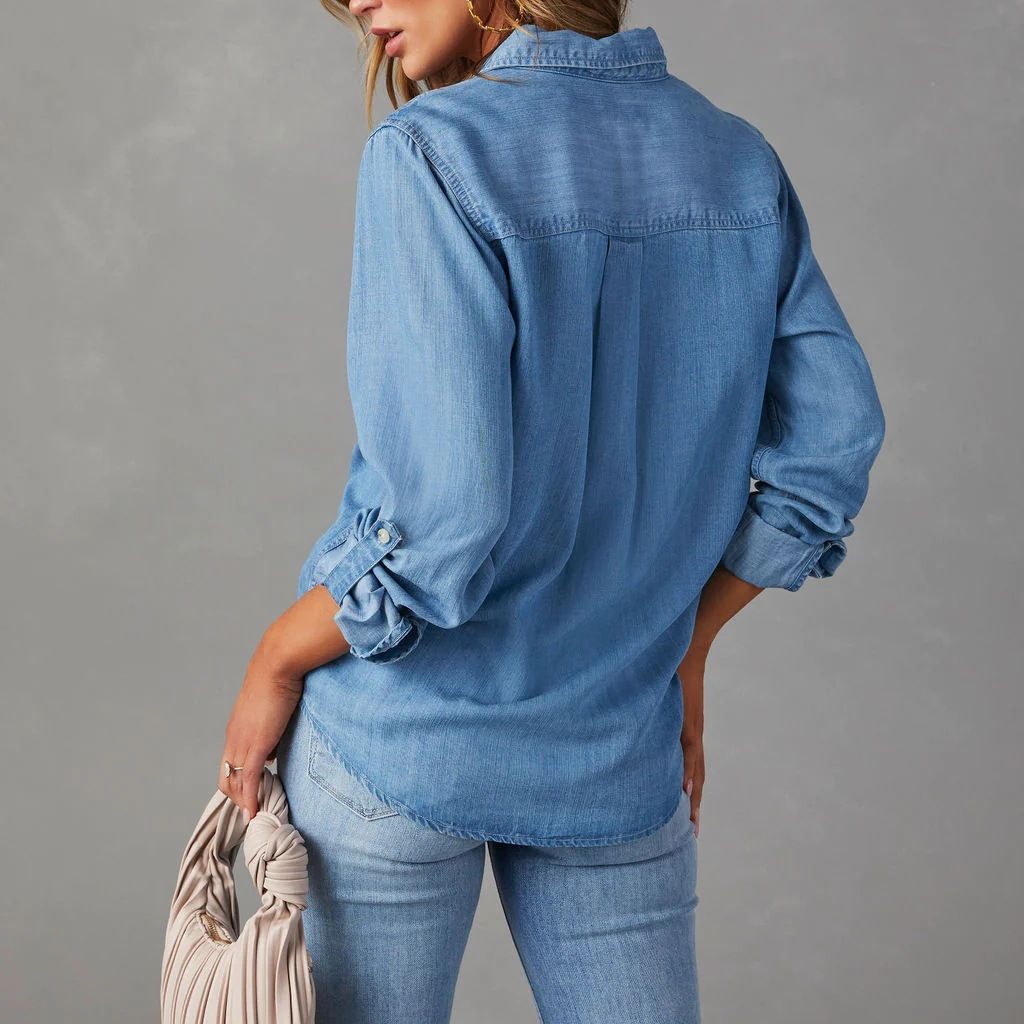 Damen Denim-Hemd mit praktischen Brusttaschen und lässigem Schnitt R&B