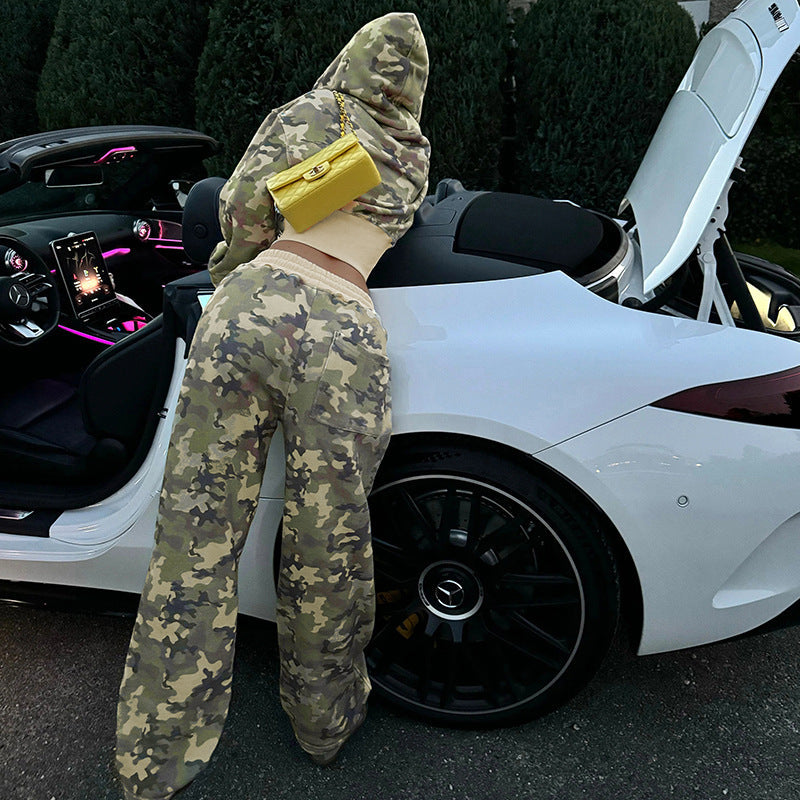 R&B | Unformal Kontrastfarbe Gesamt Hoodie Langarm Sweatshirt Hose Zwei Teile Camouflage Strickjacke Hose Set