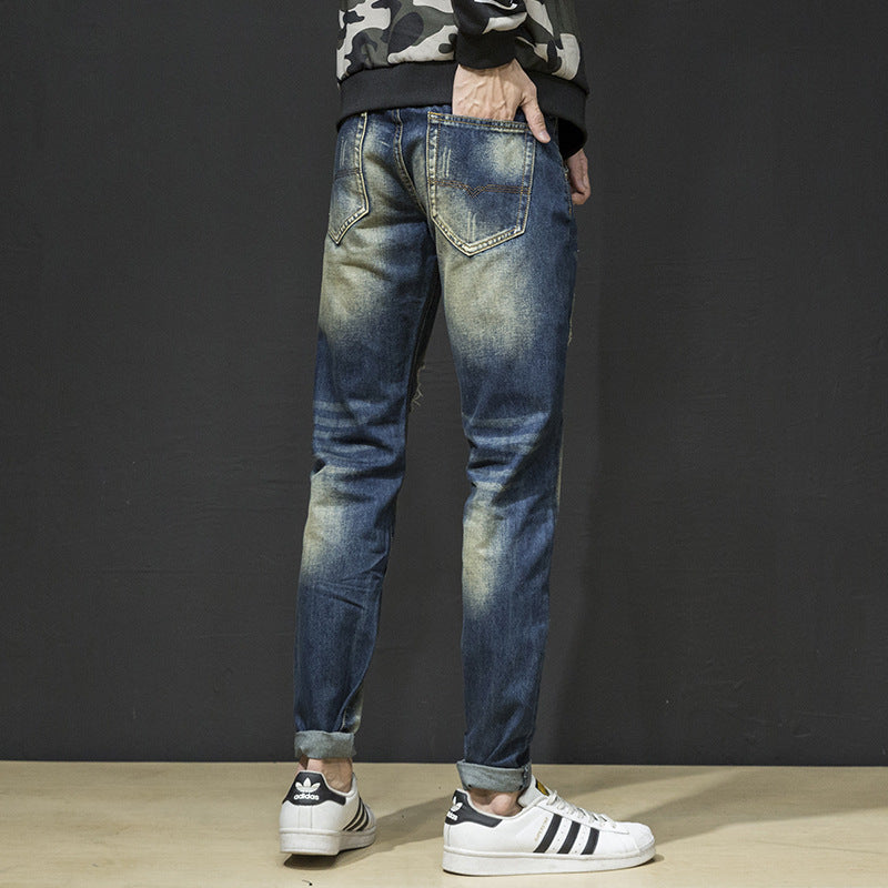 Herren Zerrissene Slim Fit Jeans im lässigen Stil R&B