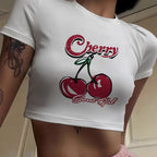 Damen Crop-T-Shirt mit fruchtigem Kirschdesign und lockerem Schnitt R&B