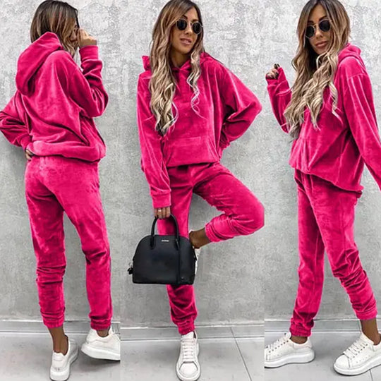 Damen luxuriöses Mikrofaser-Sportanzug mit Kapuze und Taschen R&B