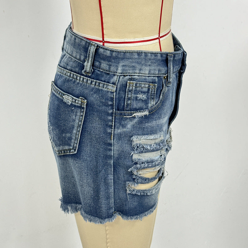 Damen Destroyed Denim Shorts R&B