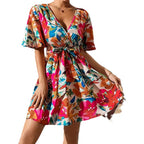 Damen Wickelkleid mit floralem Muster und Taillenknoten R&B