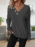 Damen lässiger V-Ausschnitt Pullover mit Knopfdetails und feinem Rippenmuster R&B