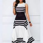 Damen asymmetrisches Maxikleid mit Streifenmuster R&B