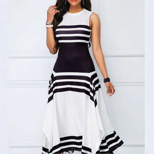 Damen asymmetrisches Maxikleid mit Streifenmuster R&B