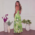Damen Maxikleid mit eleganten Spaghetti-Trägern und romantischem Blumenmuster R&B