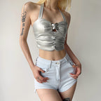 Damen Metallic Crop Top R&B
