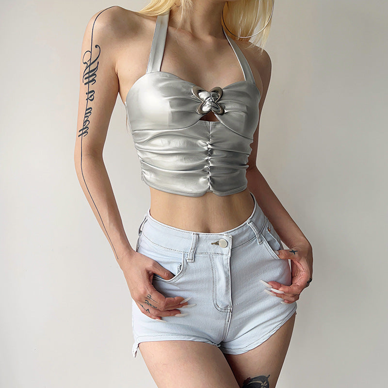 Damen Metallic Crop Top R&B