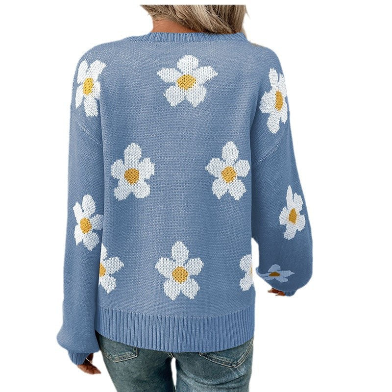 Damen Strickpullover mit floralen Akzenten und weitem Schnitt R&B