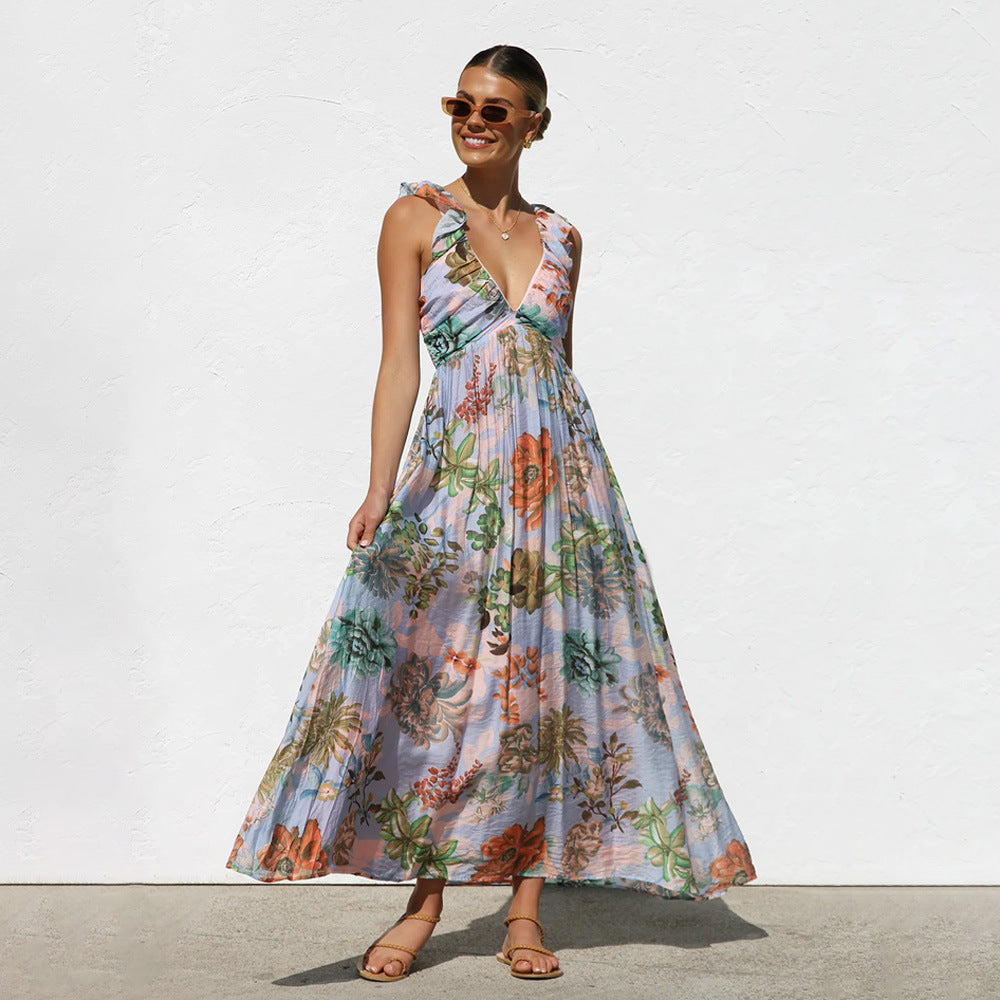Damen Maxikleid mit Volantärmel und floralem Design R&B
