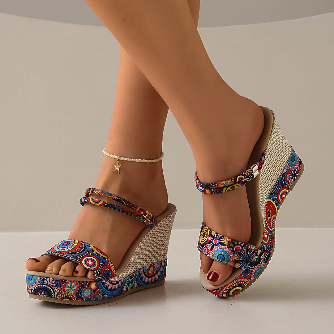 Damen Wedge-Pantoletten mit floralem Design und raffiniertem Riemen R&B