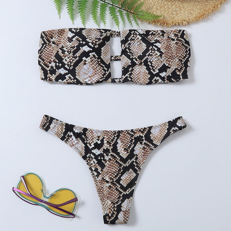 Damen Bandeau-Bikini mit raffiniertem Schlangenprint R&B