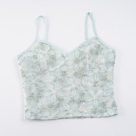 Damen Spaghettiträgertop mit floralen Stickereien und Lurex-Akzenten R&B