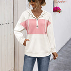 Damen Kapuzenpullover mit modischem Farbblock und Knopfleiste R&B