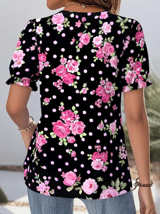 Damen Blusenshirt mit floralem Design und femininen Spitzenakzenten Heidi-Mode