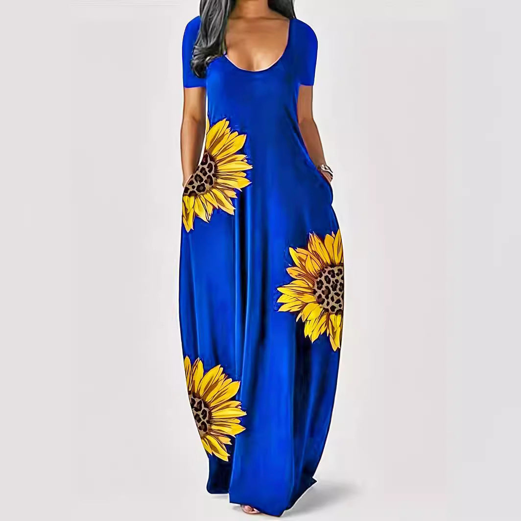 Damen Maxikleid mit floralen Akzenten und praktischen Taschen R&B