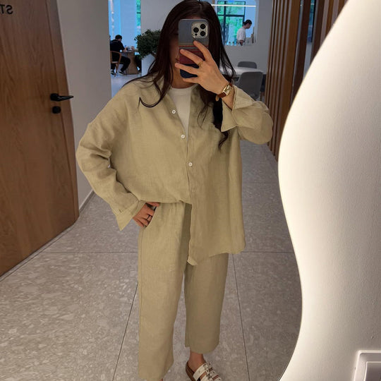 Damen leichte Leinenloungewear mit lockerer Passform R&B