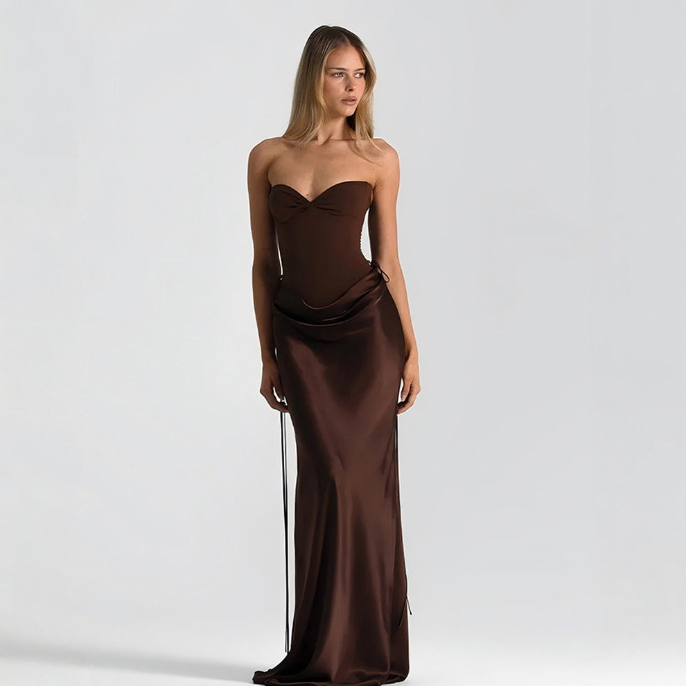 Damen elegantes figurbetontes Abendkleid mit raffiniertem Rüschendesign und verstellbaren Trägern R&B