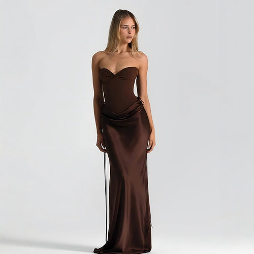 Damen elegantes figurbetontes Abendkleid mit raffiniertem Rüschendesign und verstellbaren Trägern R&B