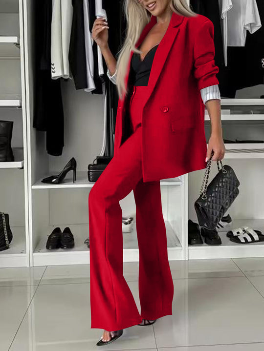Damen elegantes und modernes Anzug-Set mit weitem Hosenbein und tailliertem Blazer R&B