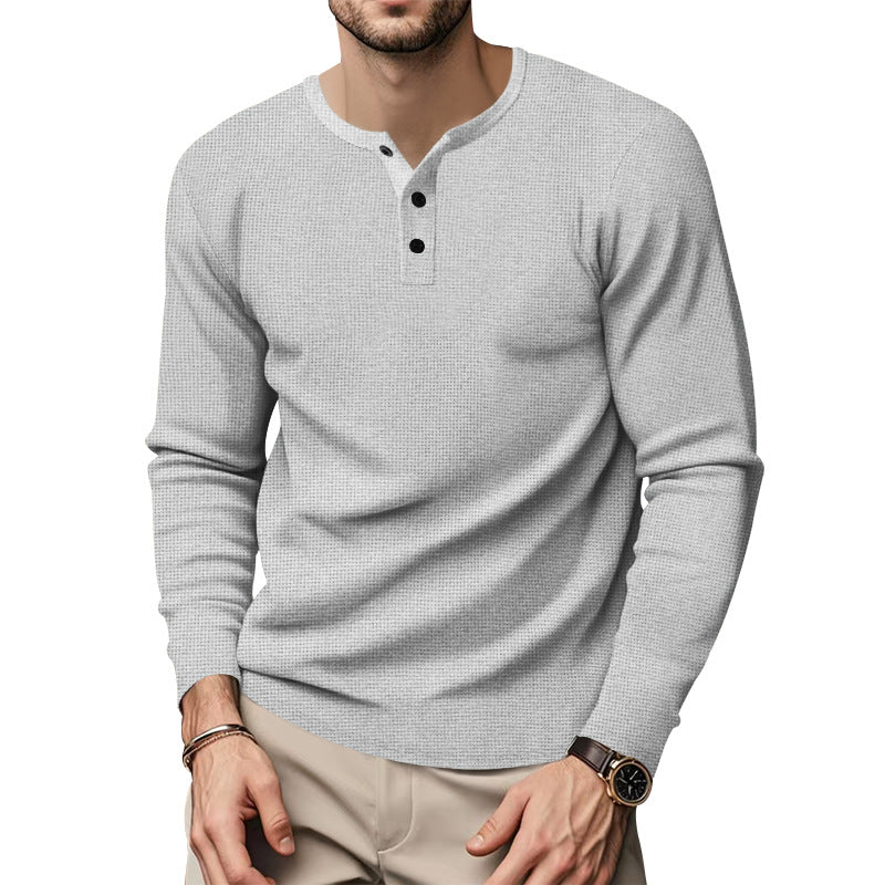 Herren Langarm Henley-Oberteil mit strukturierter Oberfläche R&B