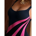 Damen Einteiler Badeanzug mit sportlichem Streifenmuster R&B