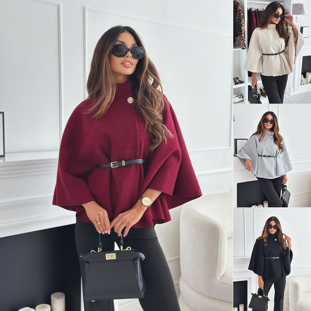 Damen Cape-Jacke mit stylischem Gürtel und eleganter Struktur R&B