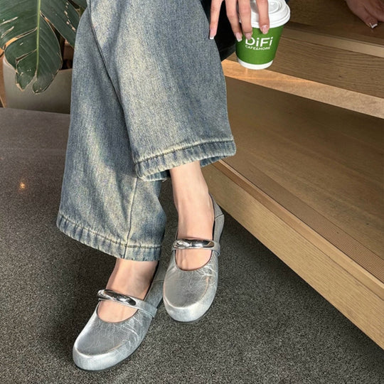 Damen Ballerina-Schuhe mit modischer Schnallenverzierung und pantentlicher Passform R&B