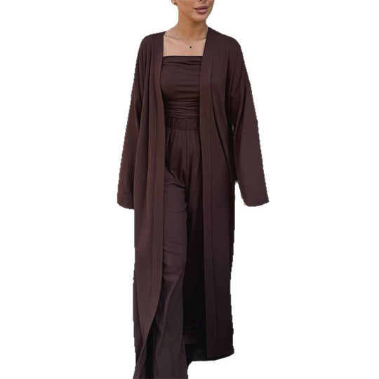 Damen Loungewear-Ensemble mit langem Kimono und schmalem Oberteil R&B