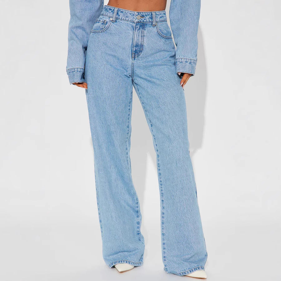 Damen Weite High-Waist Jeans mit klassischem Schnitt und ausgefransten Säumen R&B